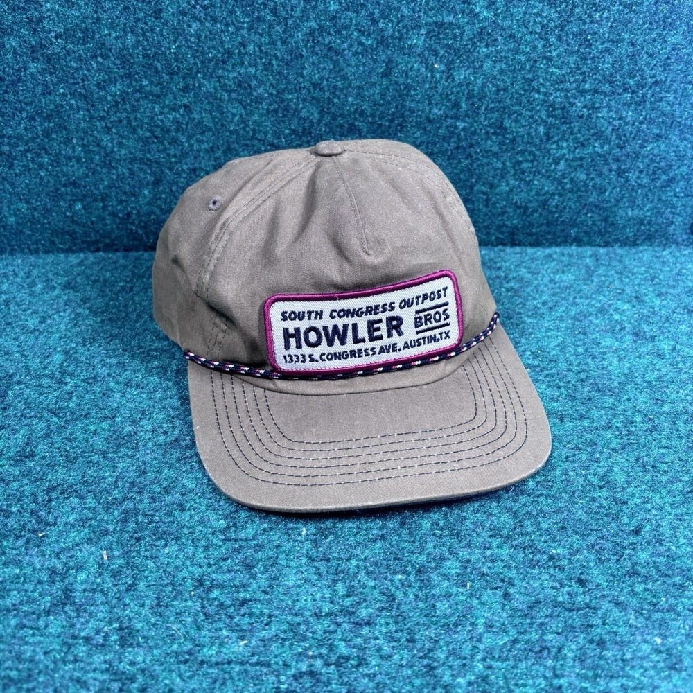 Howler Brothers SnapBack Hat Waxed Canvas South Congress Outpost Patch Cap Brown